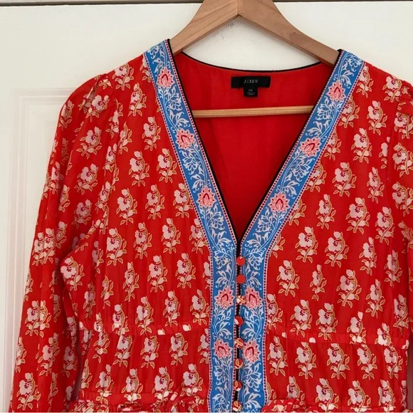 J. Crew Block Print Button Front Tiered MIDI Dress Size 10 - Picture 3 of 9
